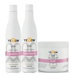 Kit Alfaparf Yellow Liss Shampoo Conditioner Mask Hydration Nutrition Keratin-HT And Amaranth